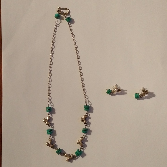 Hand Crafted Jewelry - Handmade Sterling Silver Turquoise Abstract Puzzle Piece Necklace Earrings Set